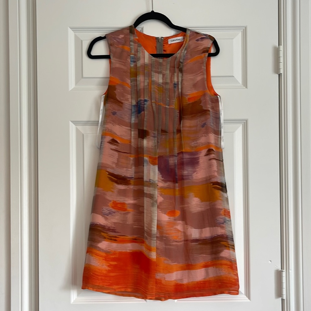 Calvin Klein sleeveless orange print dress